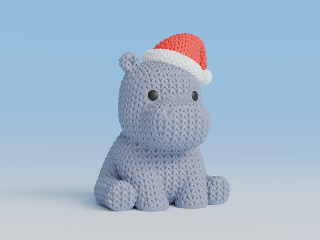 Knitted Hippo with Santa Hat