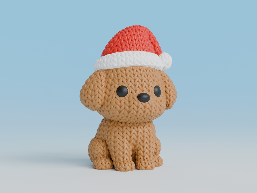 Knitted Dog with Santa Hat