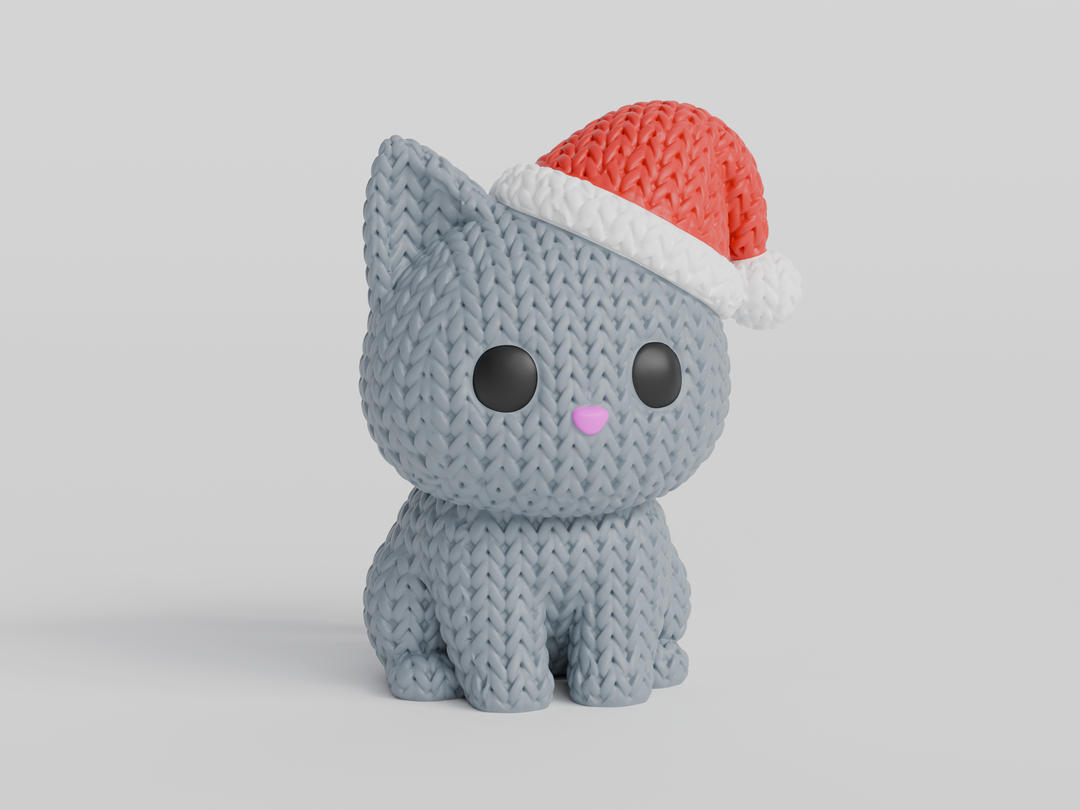 Knitted Cat with Santa Hat