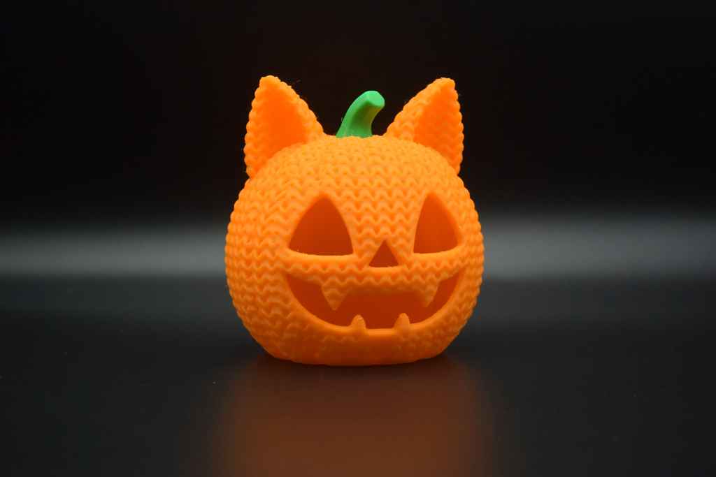 Knitted Cat Jack-O-Lantern Pumpkin