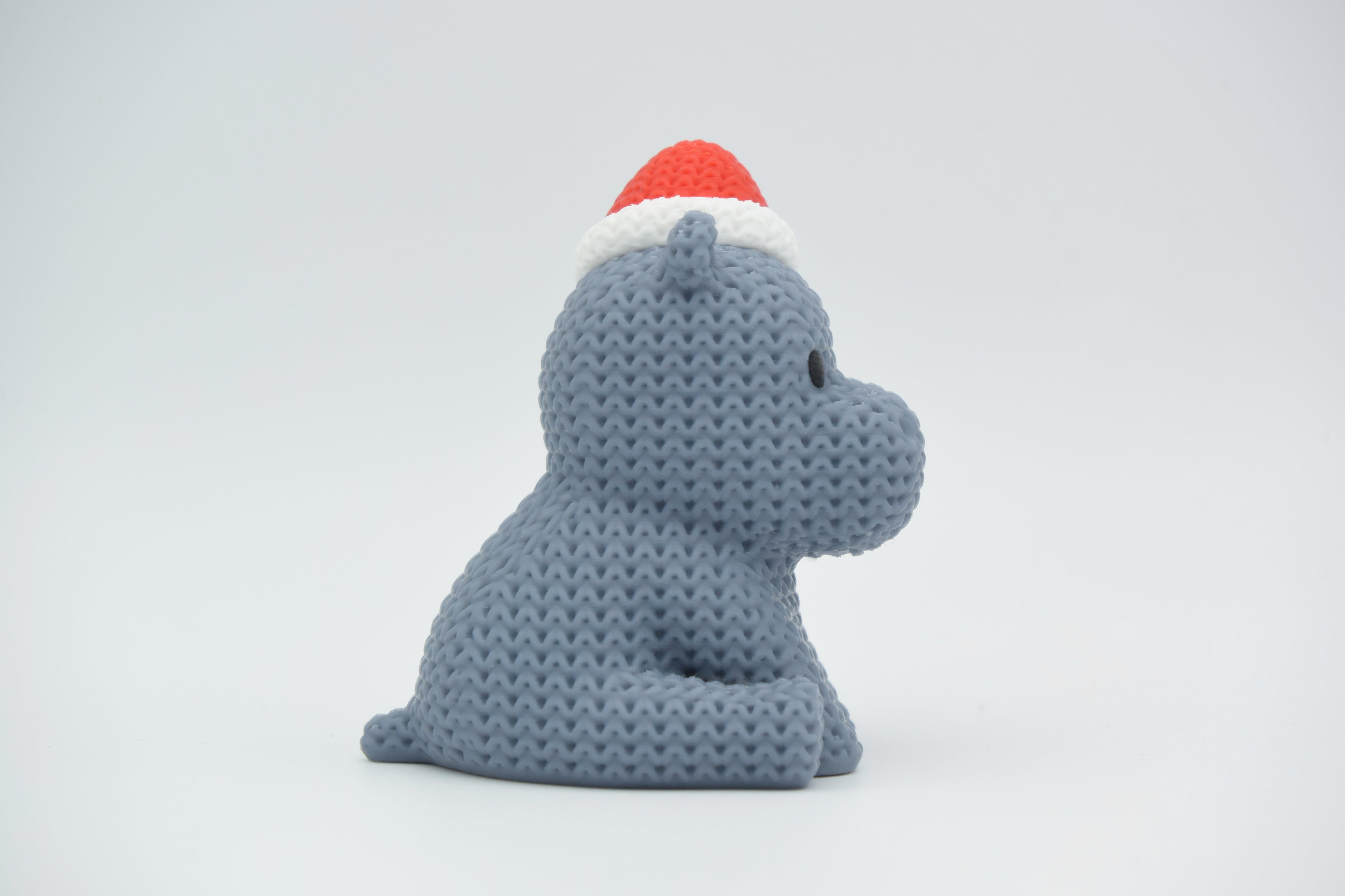Knitted Hippo with Santa Hat