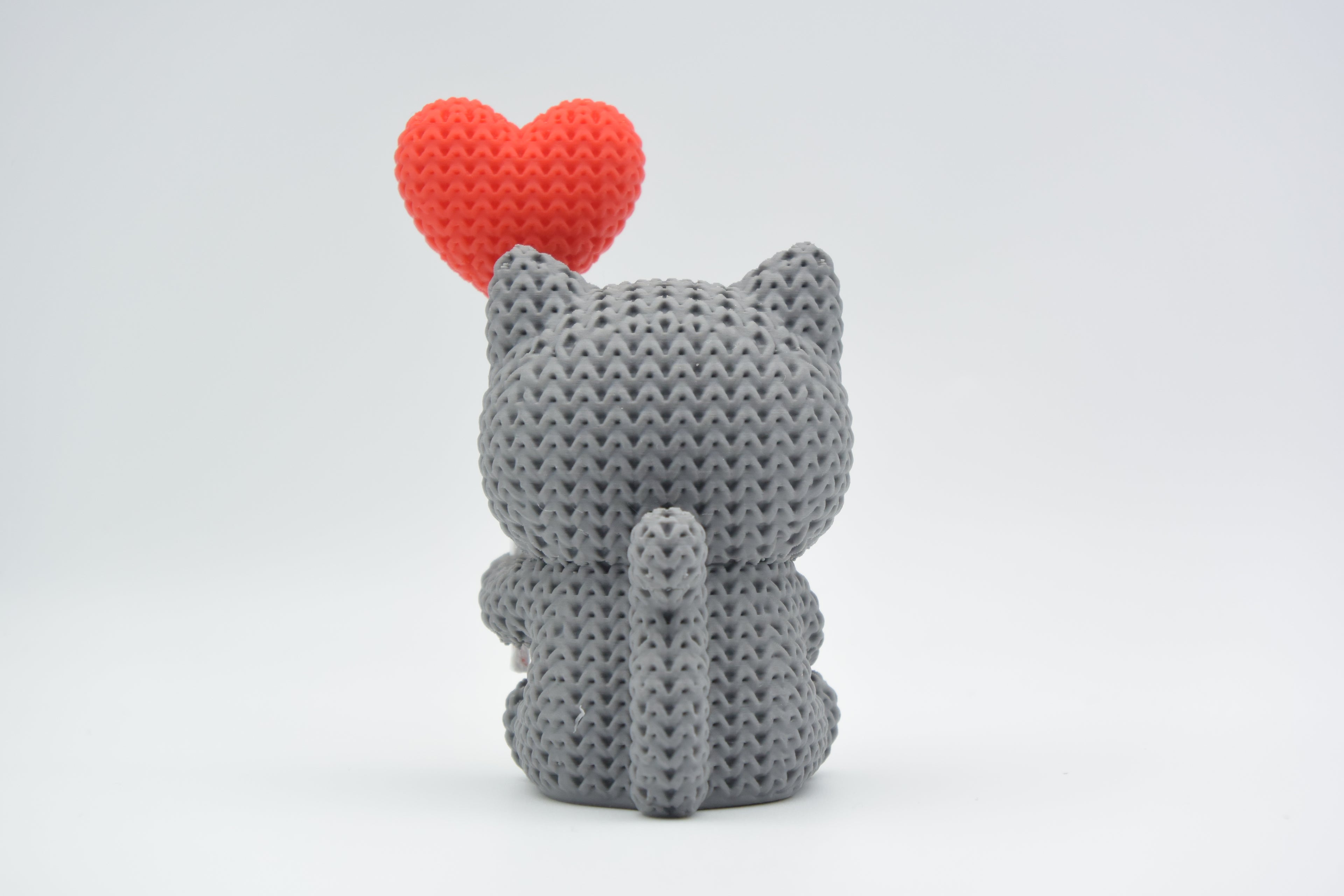 Knitted Cat With Heart Balloon