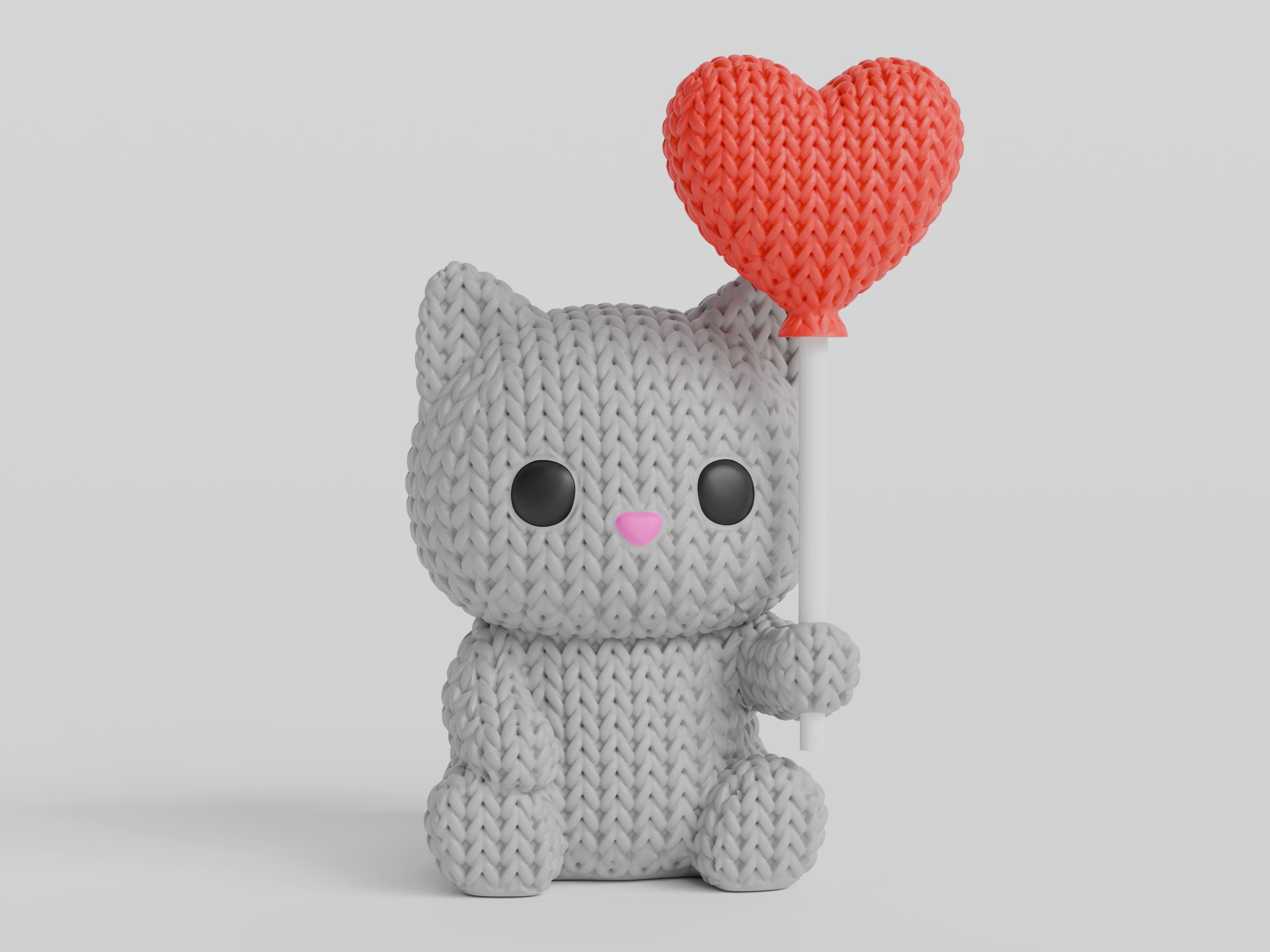 Knitted Cat With Heart Balloon