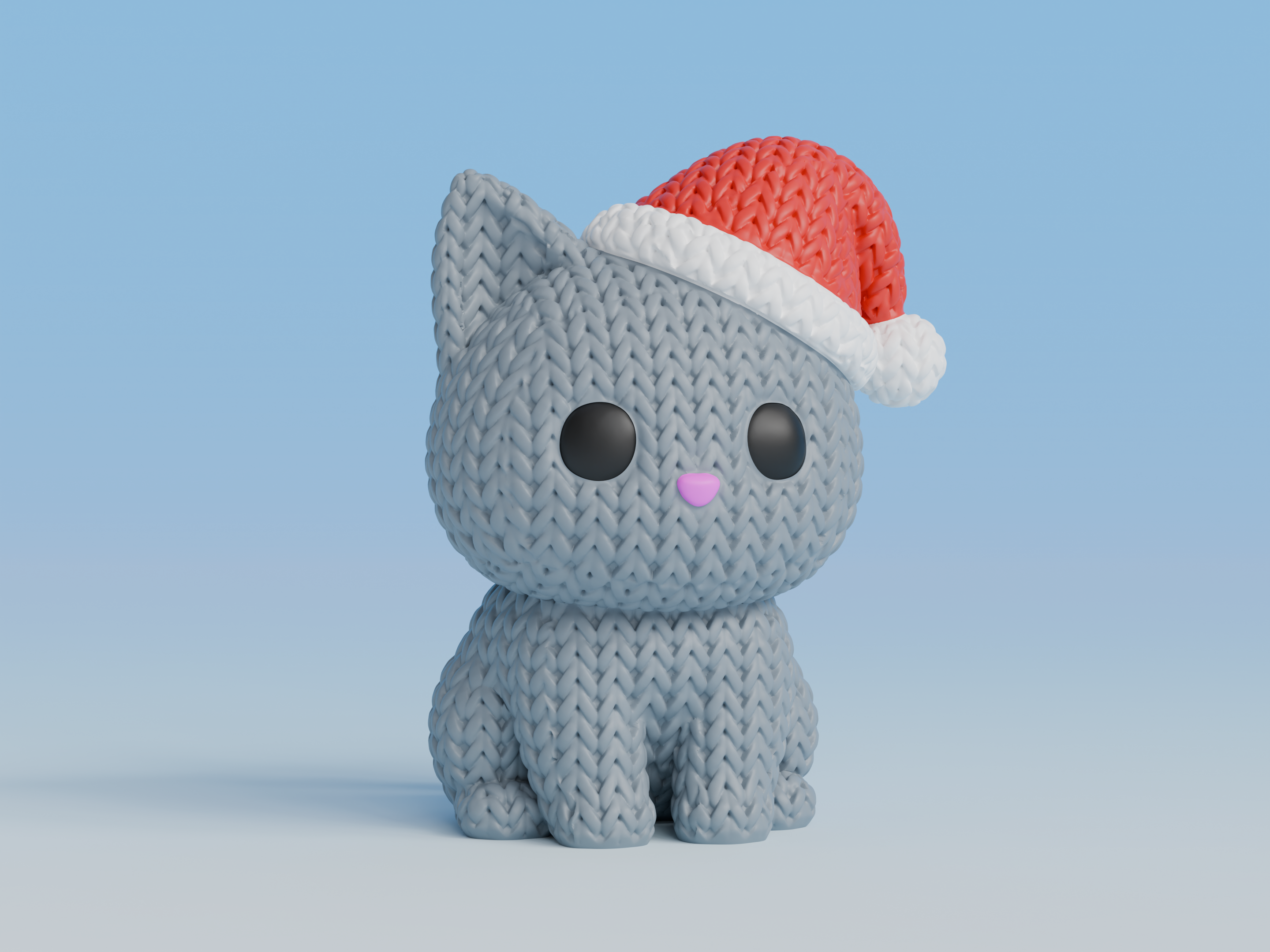 Knitted Cat with Santa Hat