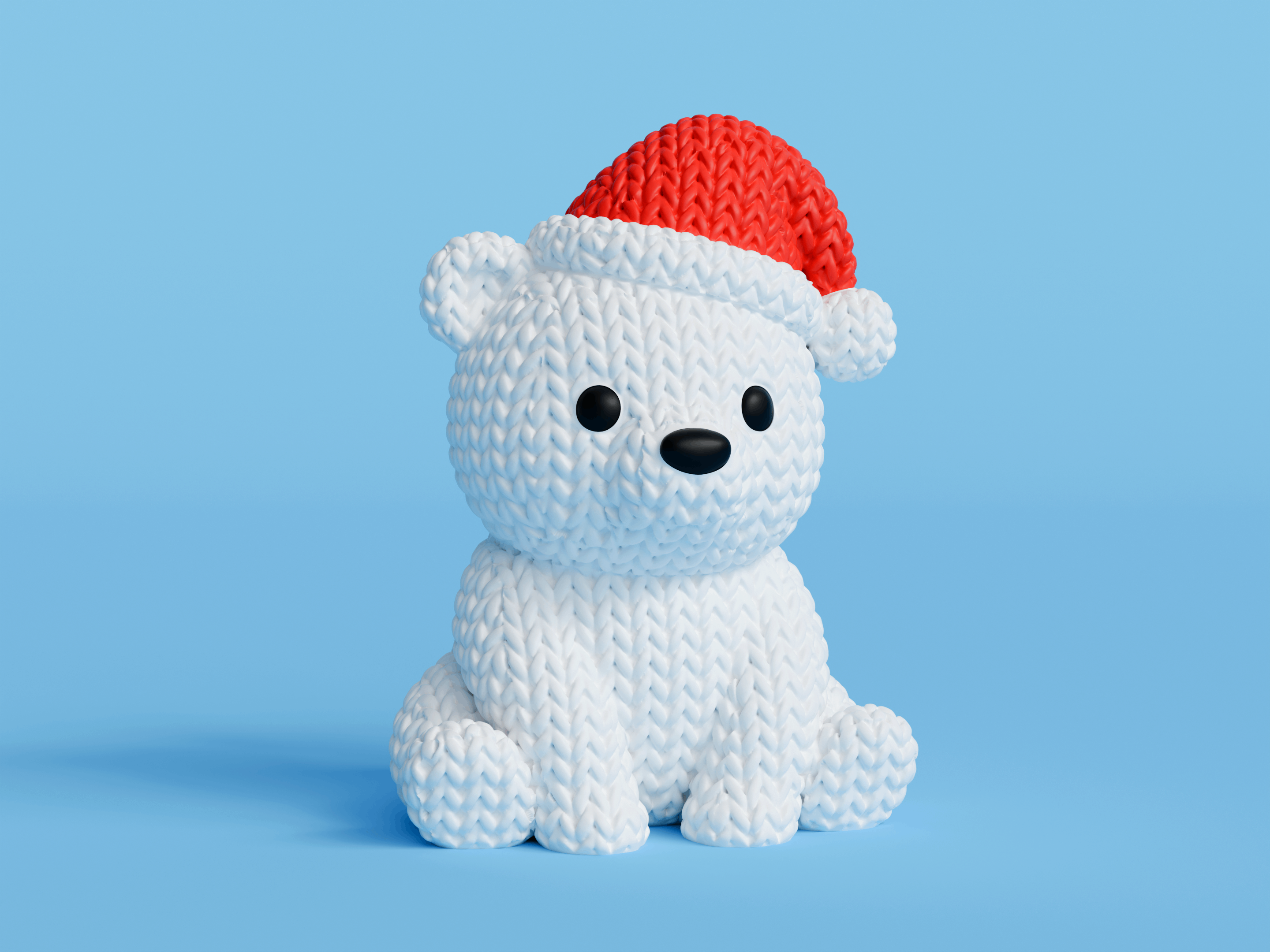 Knitted Polar Bear with Santa Hat