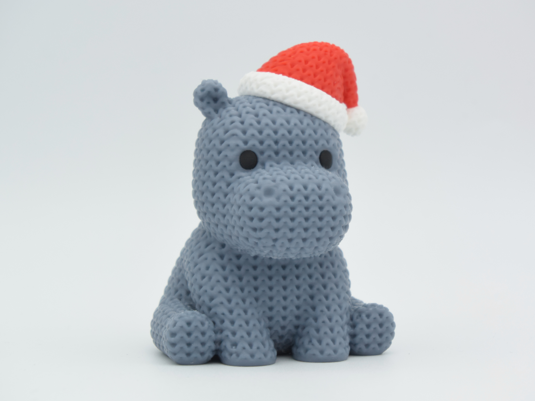 Knitted Hippo with Santa Hat