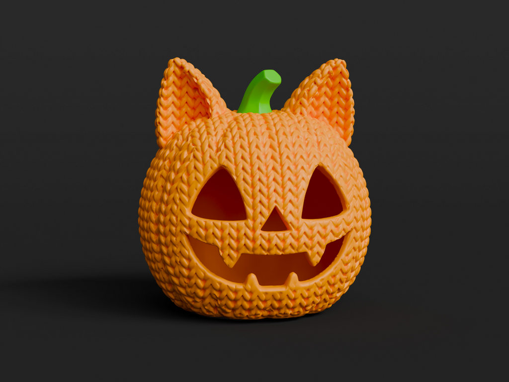 Knitted Cat Jack-O-Lantern Pumpkin