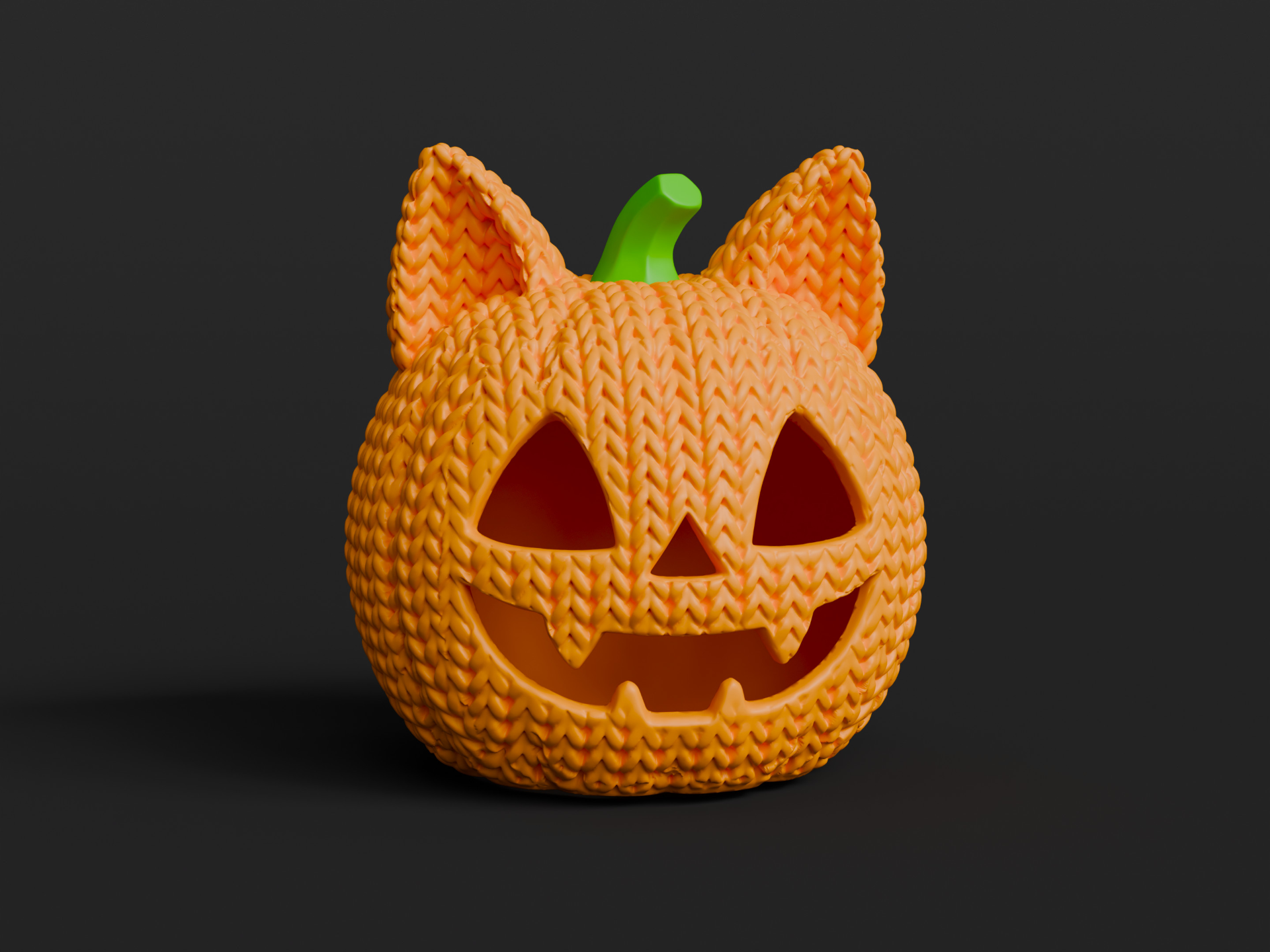 Knitted Cat Jack-O-Lantern Pumpkin