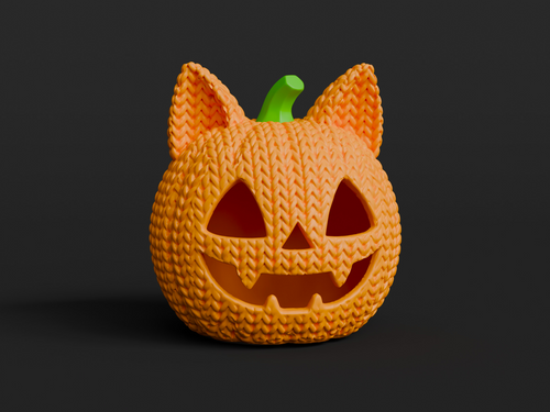 Knitted Cat Jack-O-Lantern Pumpkin