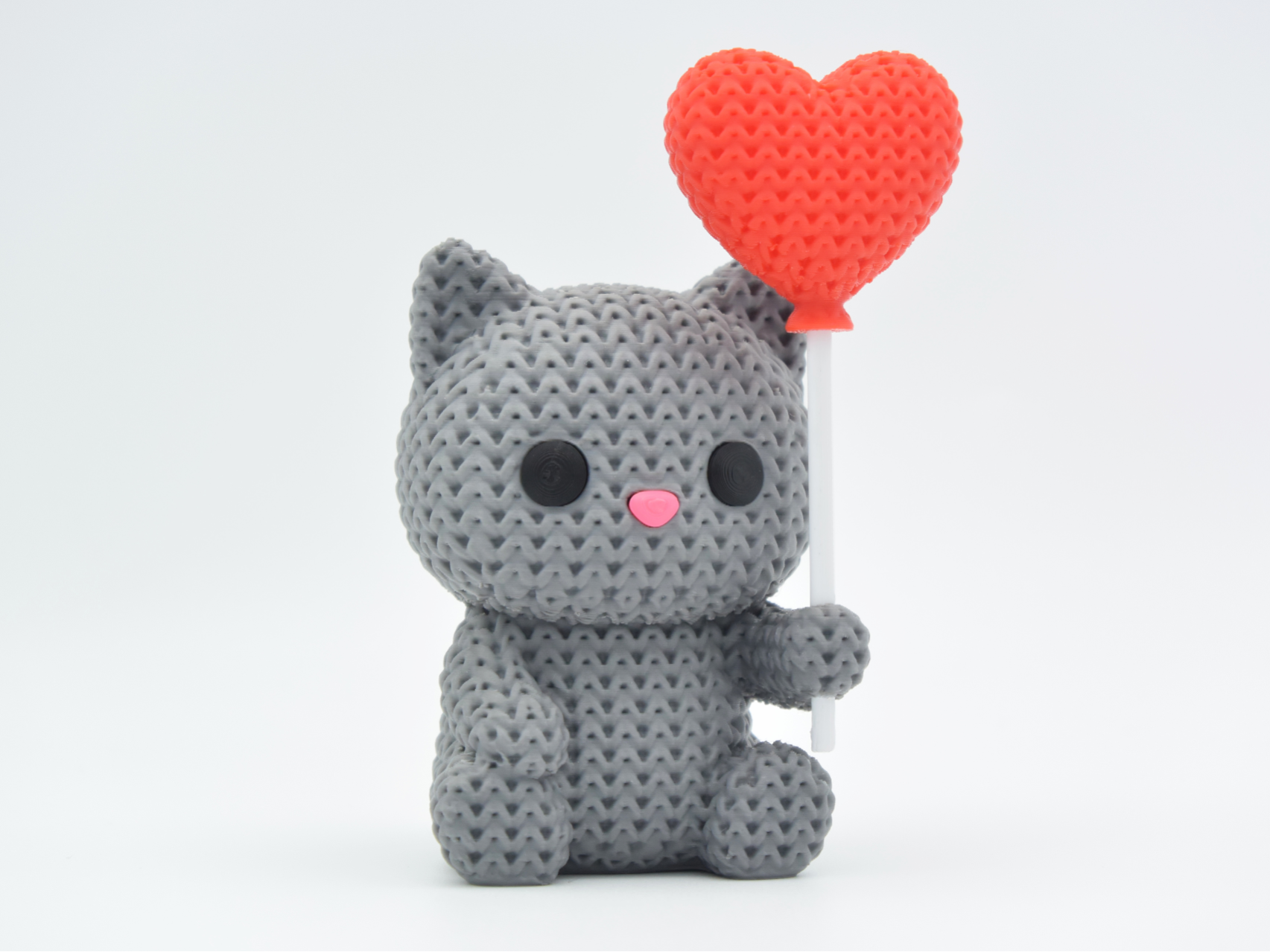 Knitted Cat With Heart Balloon